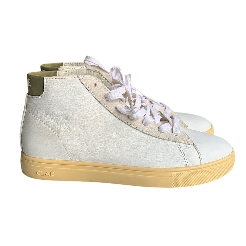 CLAE Bradley Mid Sneakers Men's 4 White Leather Minimalist Streetwear Court